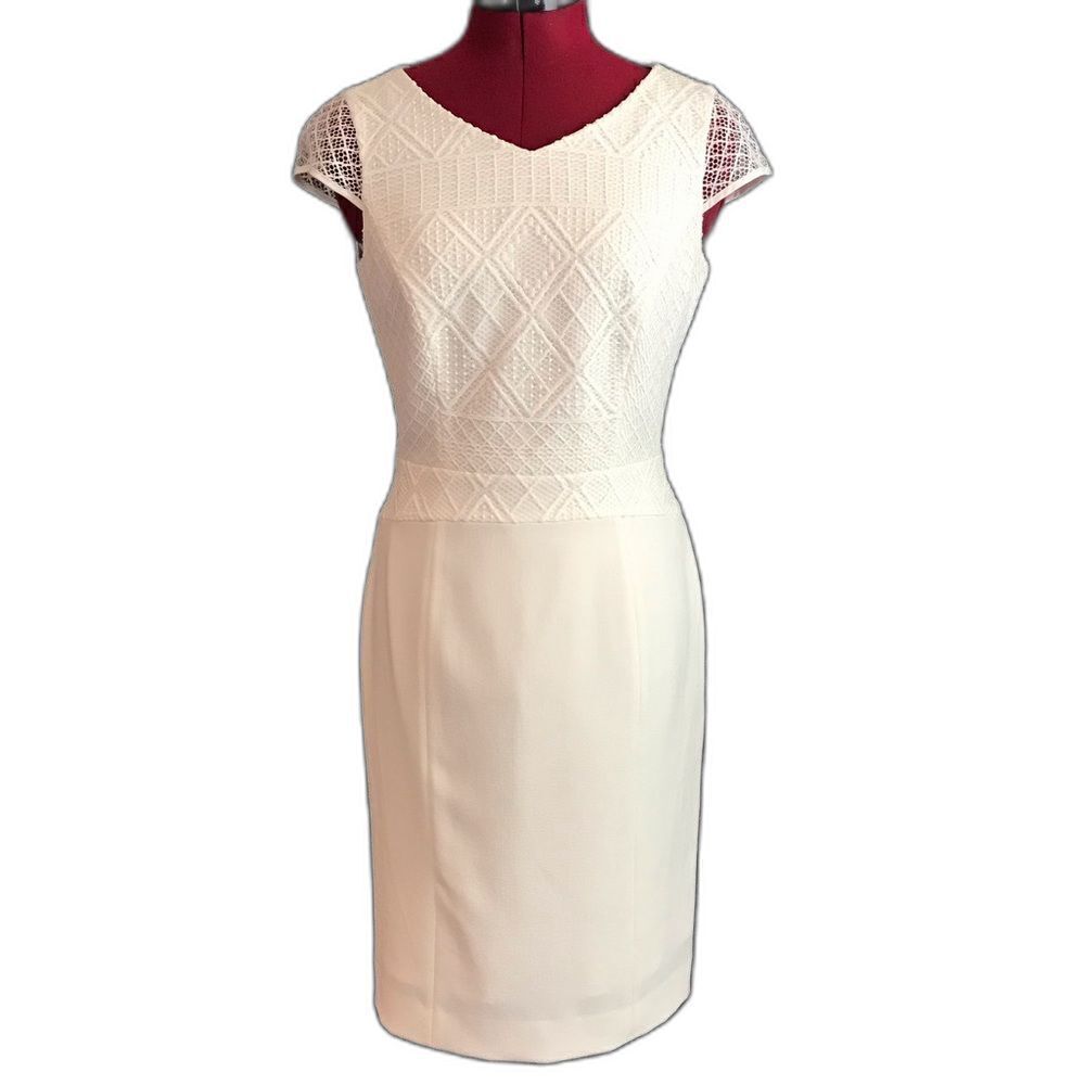 Antonio Melani Dress Women’s Size 2 White Geometric Lace Cap Sleeves